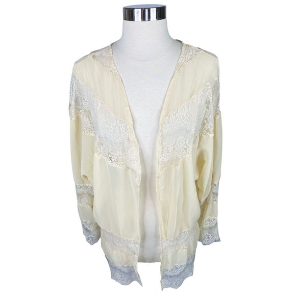 Zanzea Collection Cream Lace Open Front Cardigan/Kimono - Size Medium - Picture 4 of 6